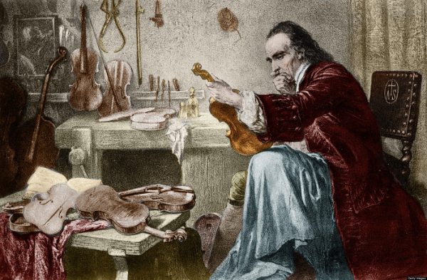 Luthier Antonio Stradivari. The luthier Antonio Stradivari 1644-1737, at work. Engraving by Hammann.