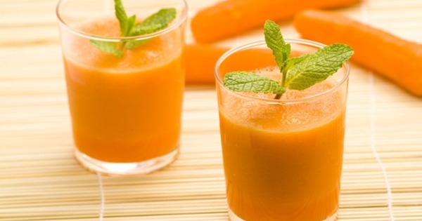 delicious and fresh carrot juice and mint
